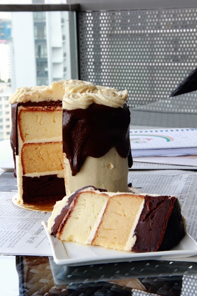 Chocolate Caramel White Cake