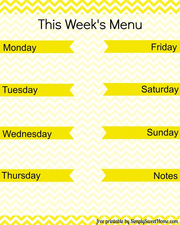 Menu Planning Printable Image