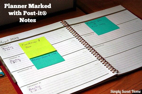 Planner Marked with Post-It Notes