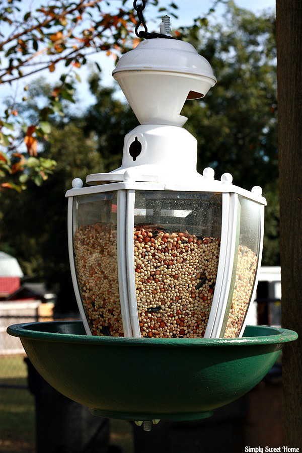 Upcycled Light Fixture Bird Feeder