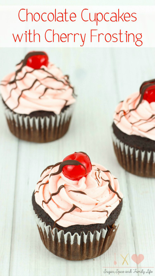 Chocolate Cupcakes with Cherry Frosting